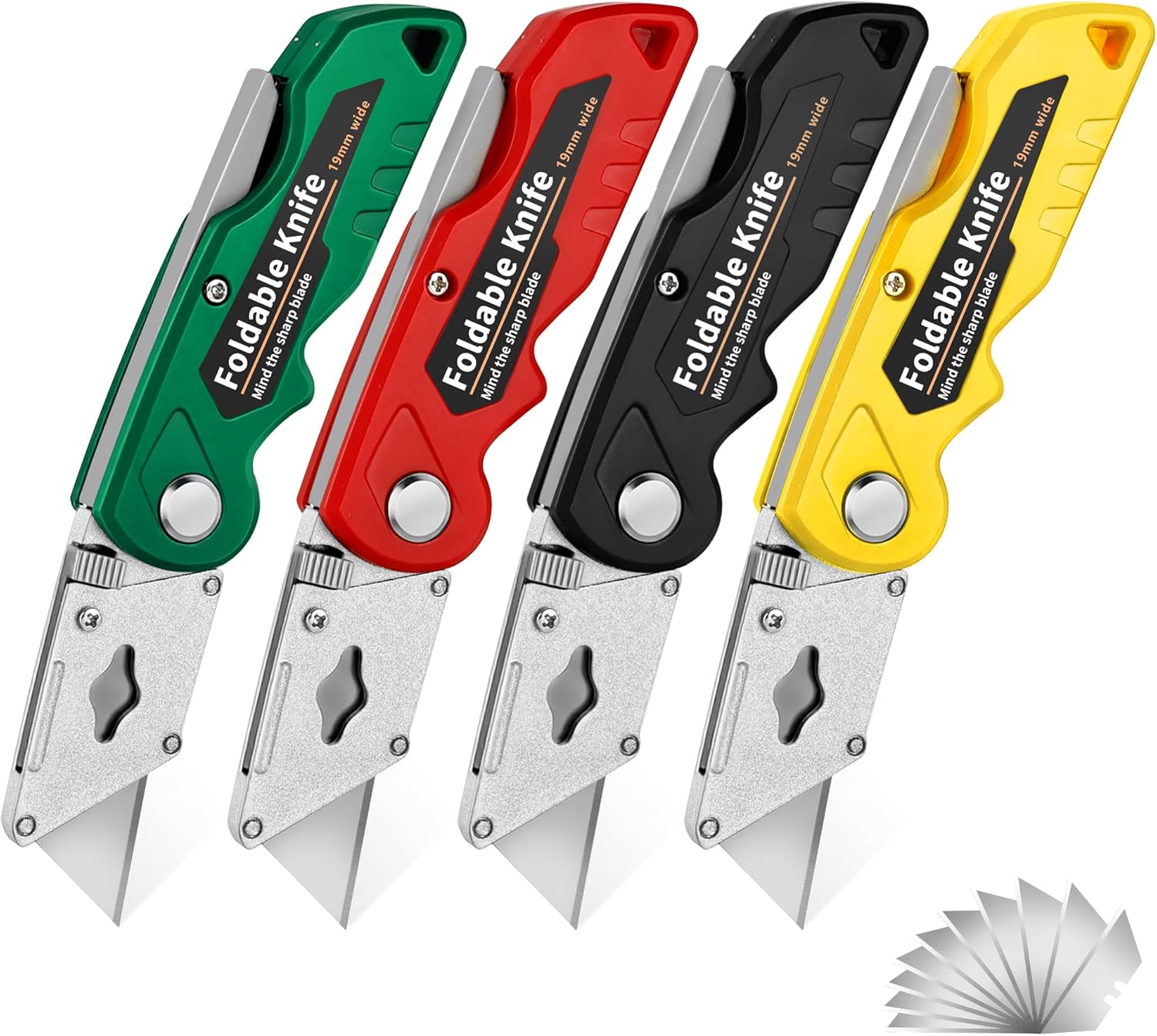 Heavy Equipment Blade - キッチンボックスカッター、ハンドル付き折りたたみ式ユーティリティナイフ4本セット、頑丈なユーティリティナイフ＆ポケットボックスカッター、予備刃10枚付き、fo
