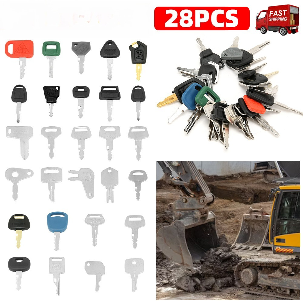 Heavy Equipment Keys Master Set - 28個の掘削機キー、プラントディガーマスターセット（BOBCAT、KUBOTA、HITACHI、JCB、KOMATSU、CATなどの重機用イグニッションキーセット交換用）